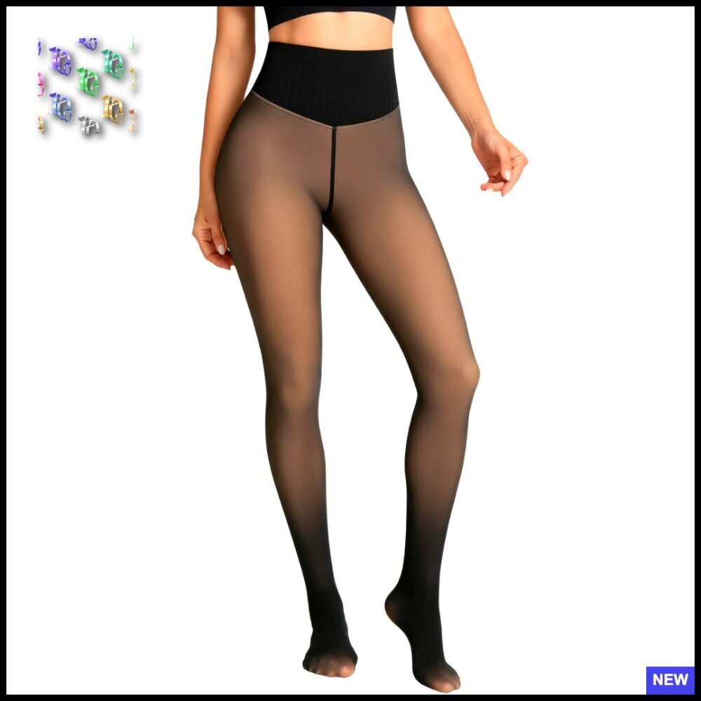 Sheer Thermal Tights One-Seam Fleece Lined Leggings Tummy Control Butt Lifting